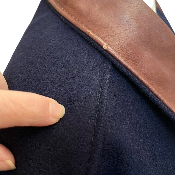 Vtg The Equestrian Jacket Womens Wool Leather Navy Barn Chore Coat Moth Holes XS - Picture 6 of 12